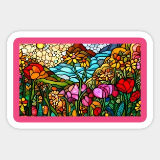 Stained Glass Colorful Flowers Sticker